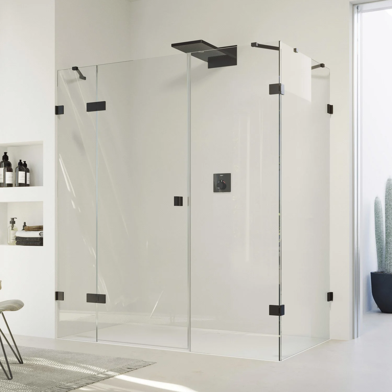 HÜPPE SolvaPro Schwingtür mit festem Segment mit Nebenteil und Seitenwand 90-120 x 120-200 cm, ohne Anti-Plaque