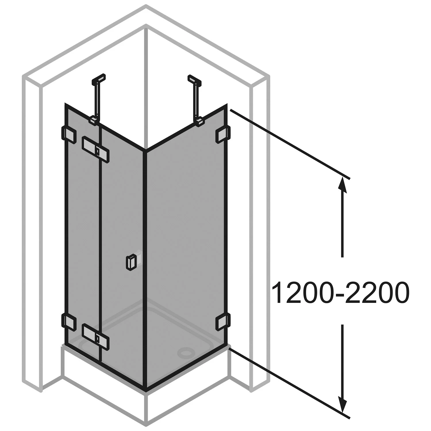 HÜPPE SolvaPro Schwingtür mit festem Segment und Seitenwand 120,1-150 x 120-200 cm, mit Anti-Plaque Bild 5