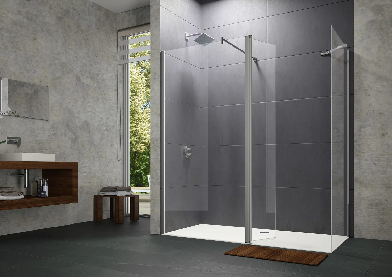 HÜPPE Design pure Walk-In Seitenwand mit beweglichem Segment 100 x 200 cm, Glas ohne Anti-Plaque Bild 2