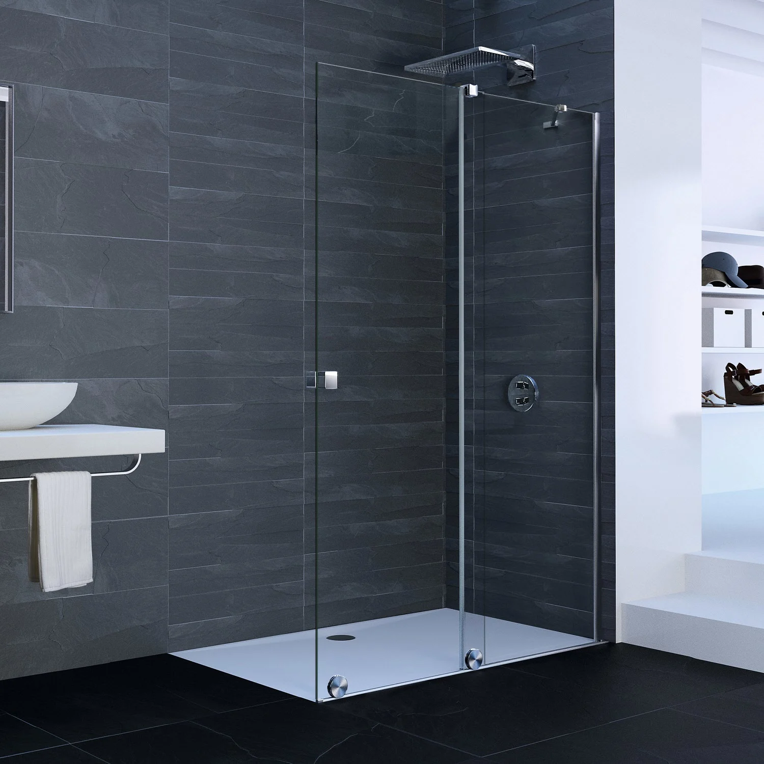 HÜPPE Xtensa pure Walk-In Gleittür mit festem Segment 110 cm, Anschlag rechts Bild 4