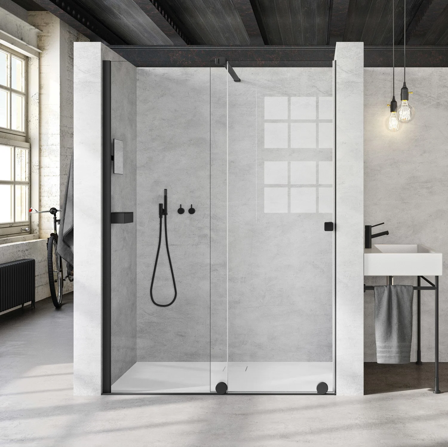 HÜPPE Xtensa pure Walk-In Gleittür mit festem Segment 90 cm, Anschlag links, Stabilisationsbügel in 45° Bild 4