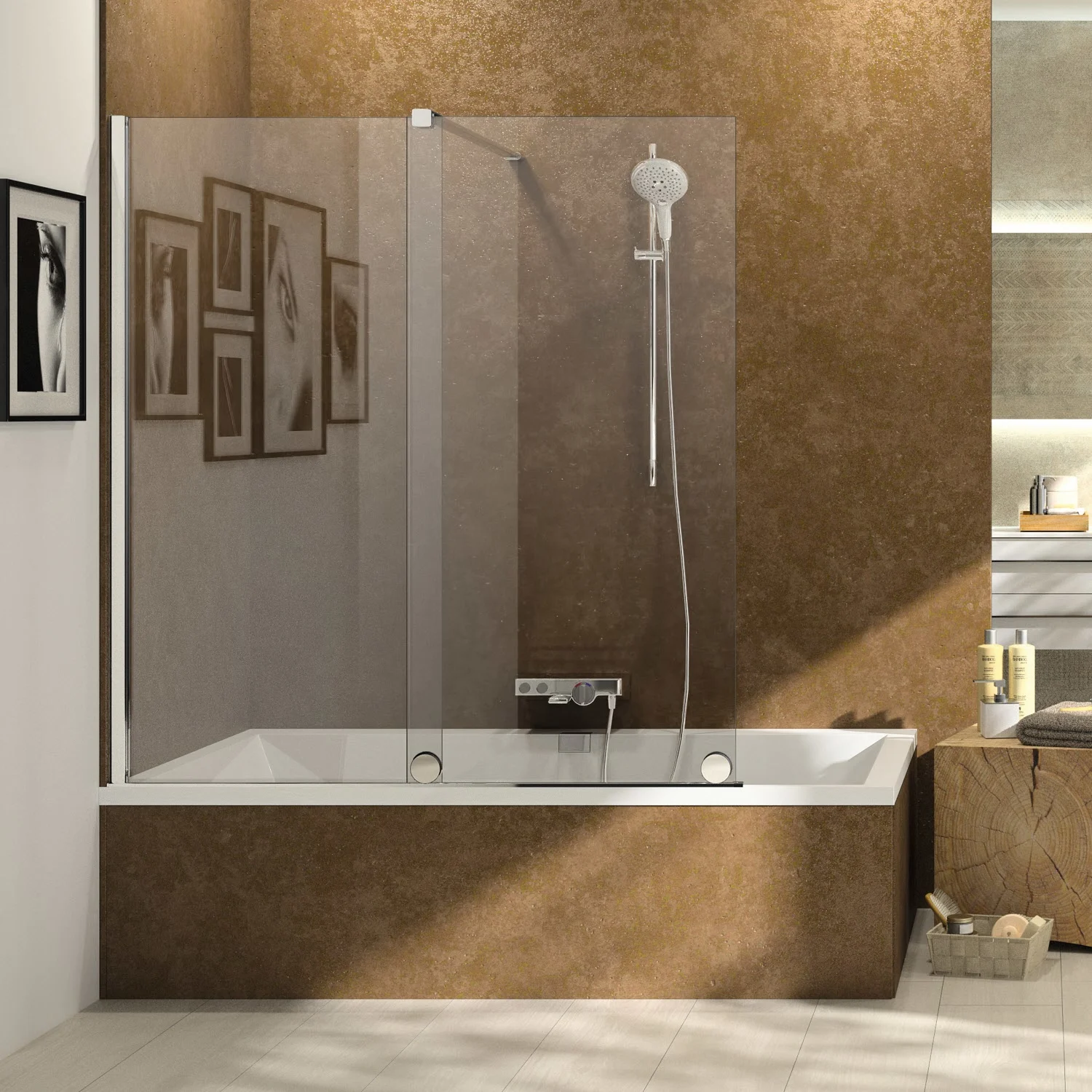 HÜPPE Xtensa pure Badewannenabtrennung 140 cm, Linksbefestigung, Deckenanbindung, Komfortgriff Xtensa