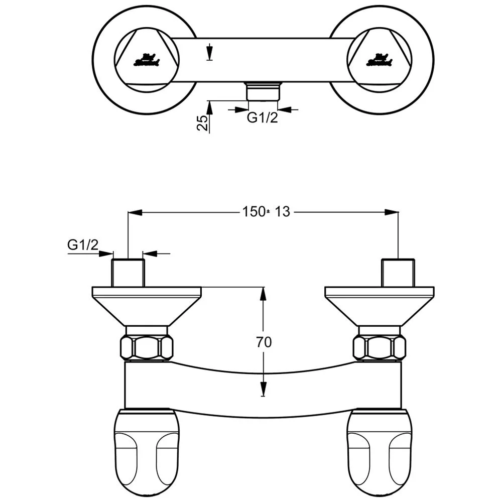 Rysunek techniczny baterii dwuuchwytowej z wymiarami, Ideal Standard