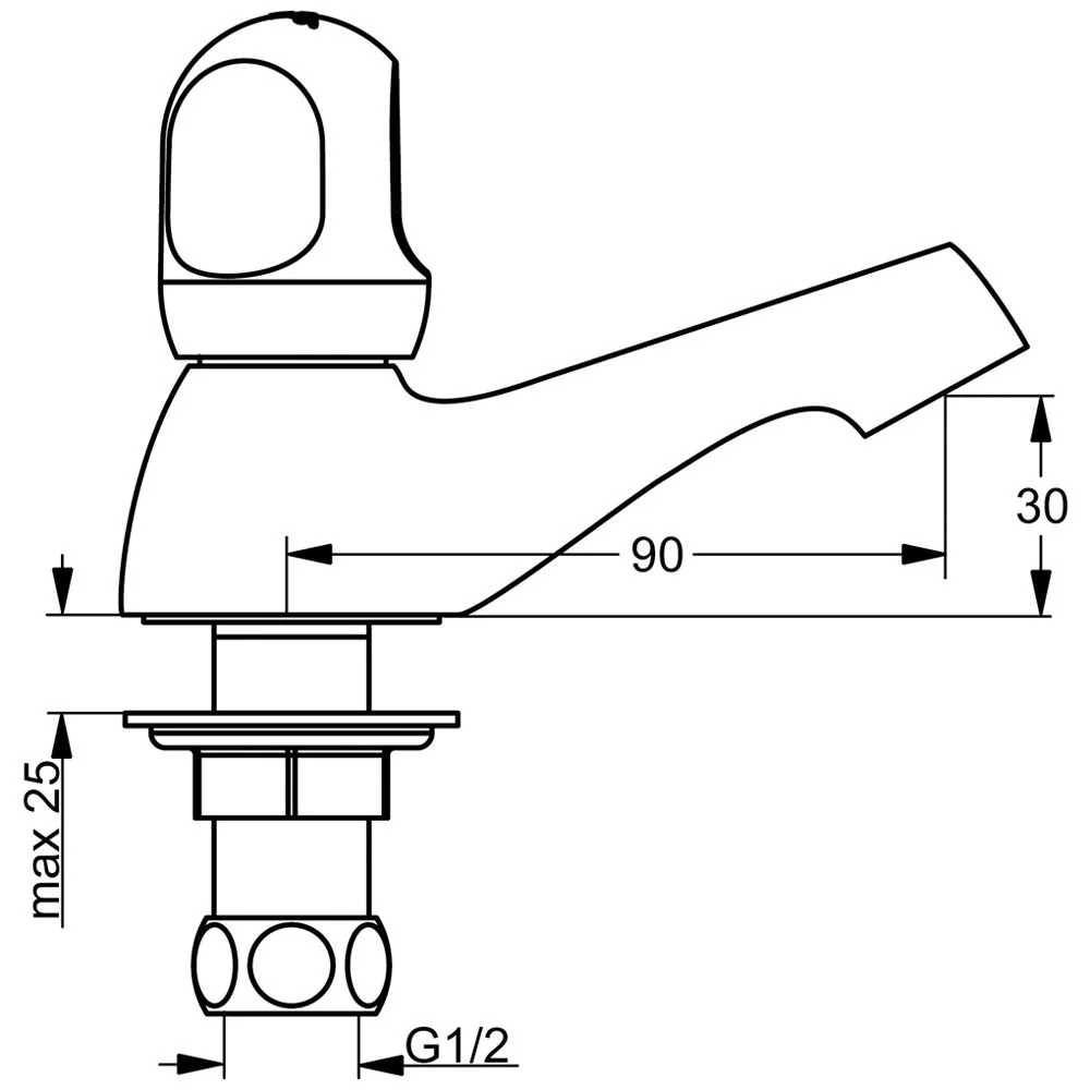 Rysunek techniczny zaworu stojącego z wymiarami, Ideal Standard