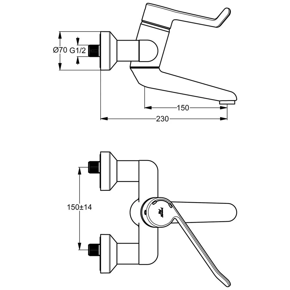 Rysunek techniczny baterii z wymiarami, Ideal Standard