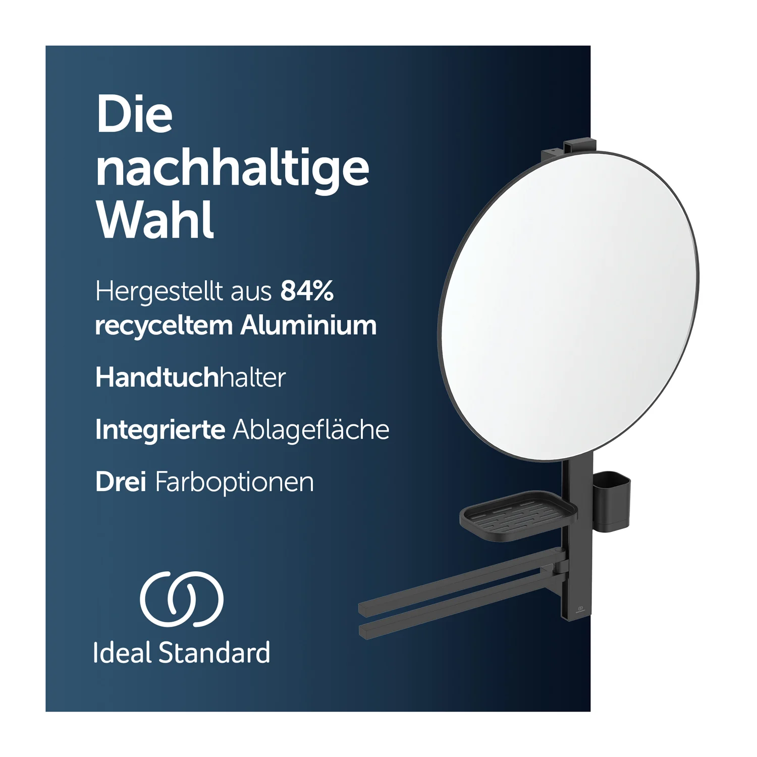 Ideal Standard Alu+ Beauty Bar Accessoires-Kombination L800 mit Spiegel Ø 50 cm Bild 5