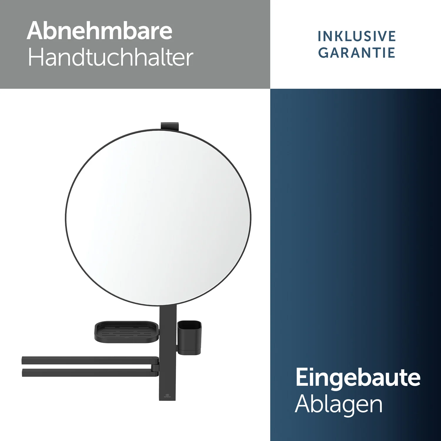 Ideal Standard Alu+ Beauty Bar Accessoires-Kombination L800 mit Spiegel Ø 50 cm Bild 2