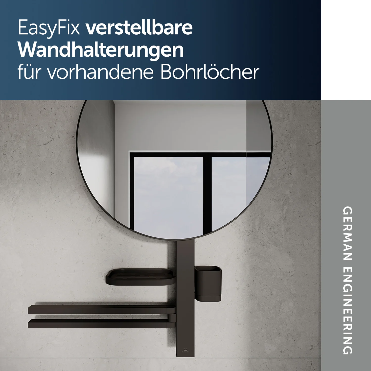 Ideal Standard Alu+ Beauty Bar Accessoires-Kombination L800 mit Spiegel Ø 50 cm Bild 3