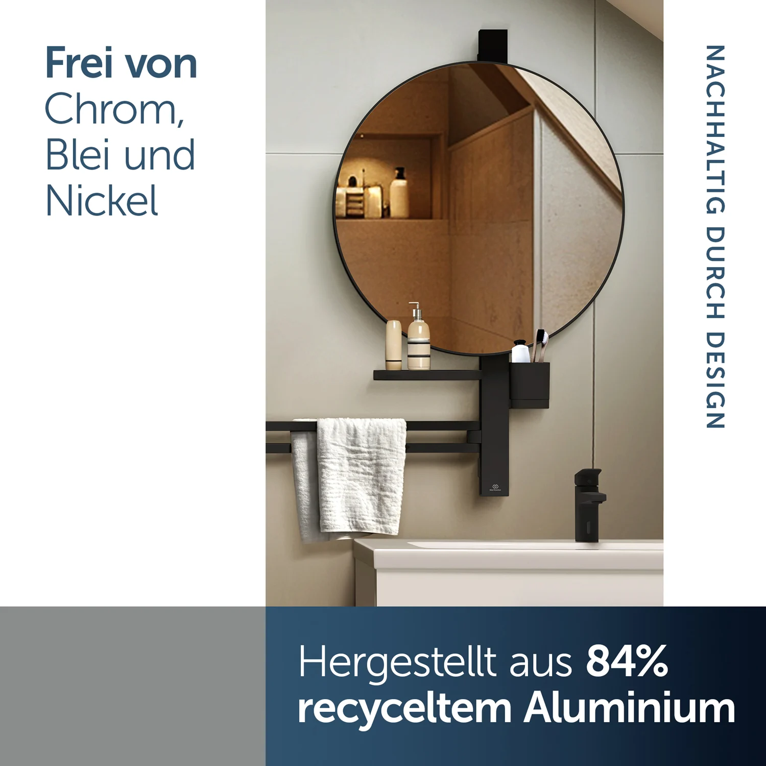 Ideal Standard Alu+ Beauty Bar Accessoires-Kombination L800 mit Spiegel Ø 50 cm Bild 4
