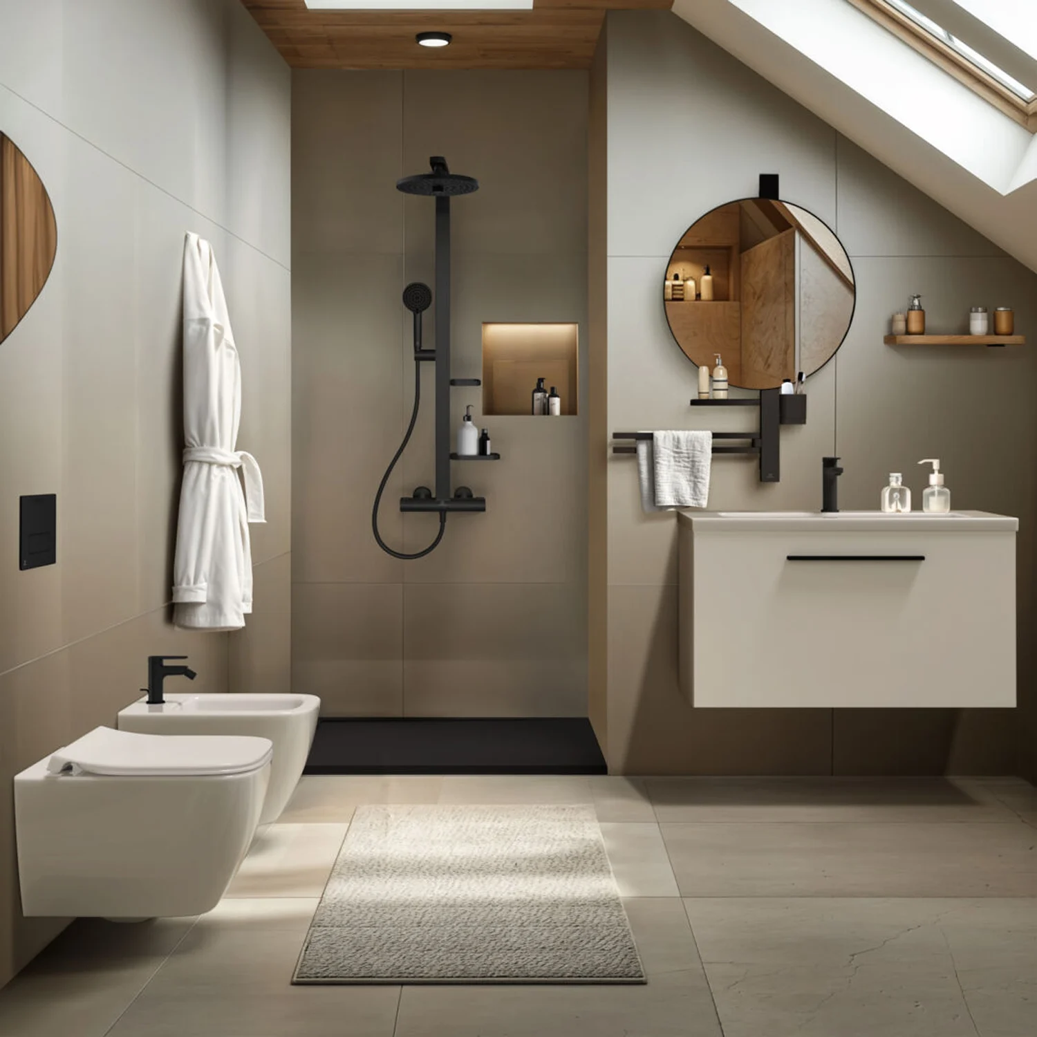 Ideal Standard Alu+ Beauty Bar Accessoires-Kombination L800 mit Spiegel Ø 50 cm Bild 7