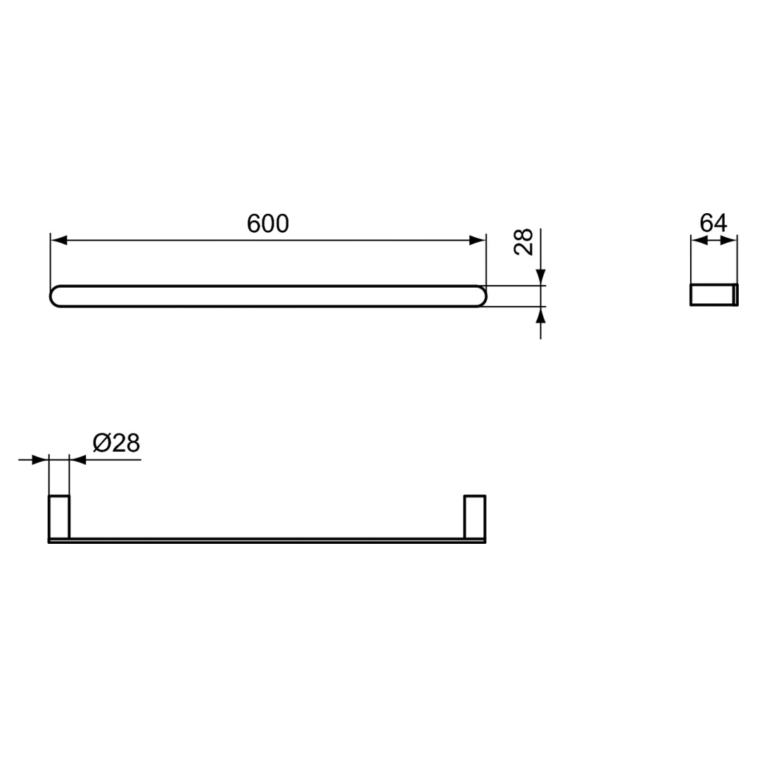 Rysunek techniczny wieszaka na ręczniki z wymiarami, Ideal Standard