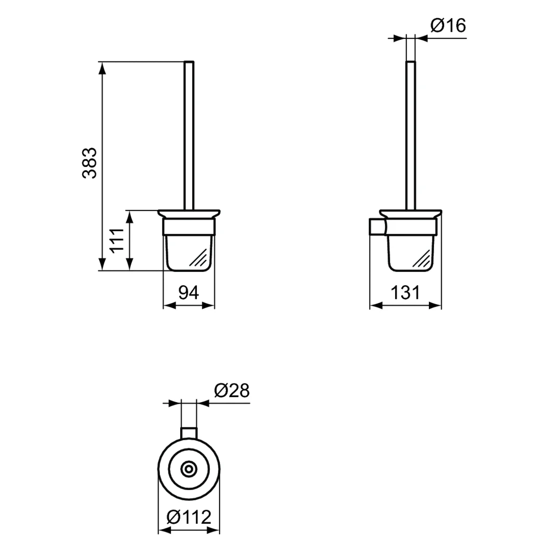 Rysunek techniczny uchwytu na szczotkę WC z wymiarami, Ideal Standard