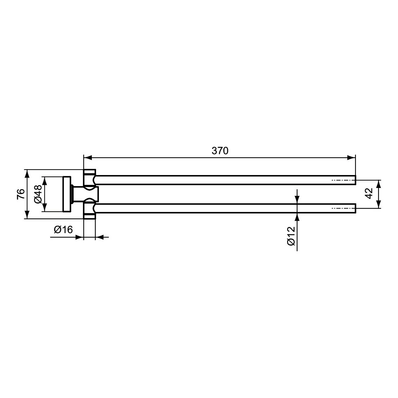 Rysunek techniczny wieszaka na ręczniki z wymiarami, Ideal Standard