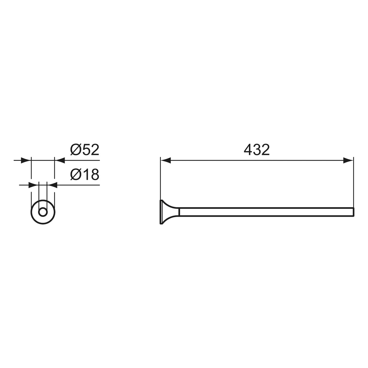 Rysunek techniczny uchwytu na ręczniki z wymiarami, Ideal Standard