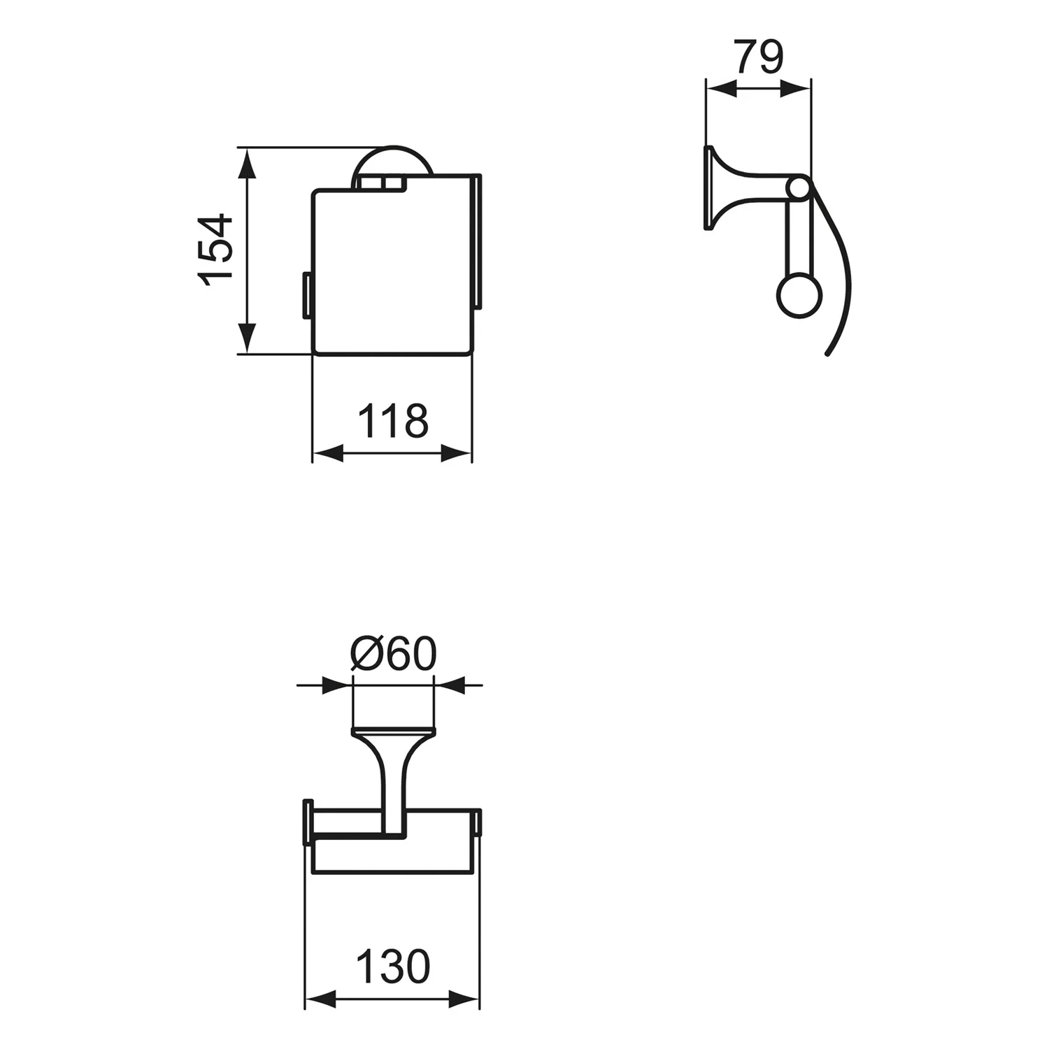 Rysunek techniczny uchwytu na ręczniki z wymiarami, Ideal Standard