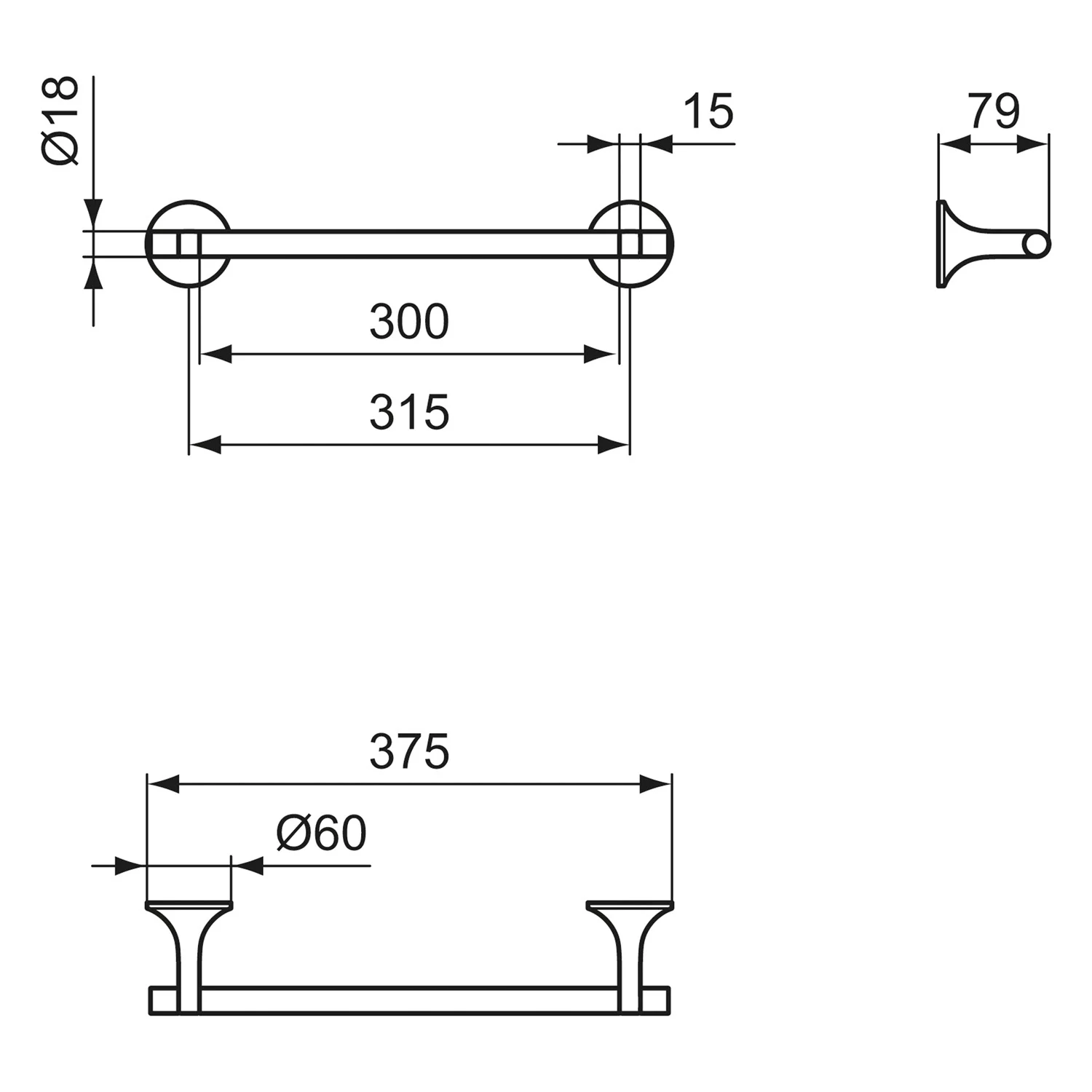 Rysunek techniczny uchwytu na ręczniki, Ideal Standard