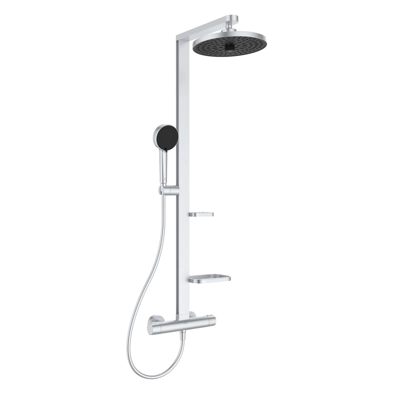 Ideal Standard Alu+ Duschsystem mit Ceratherm Brausethermostat, 2 Ablagen, 2-Funktions-Handbrause und 2-Funktions-Kopfbrause Bild 2