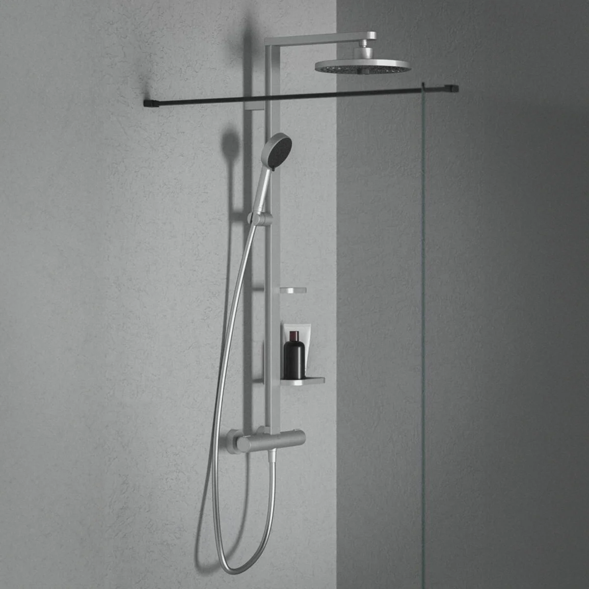 Ideal Standard Alu+ Duschsystem mit Ceratherm Brausethermostat, 2 Ablagen, 2-Funktions-Handbrause und 2-Funktions-Kopfbrause Bild 11