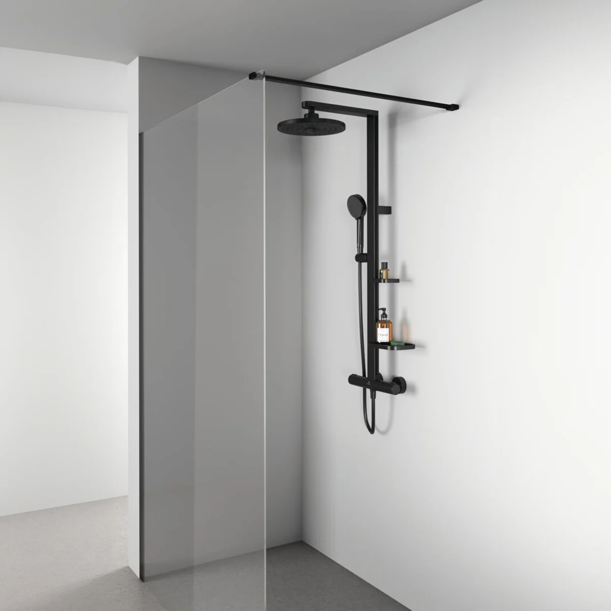 Ideal Standard Alu+ Duschsystem mit Ceratherm Brausethermostat, 2 Ablagen, 2-Funktions-Handbrause und 2-Funktions-Kopfbrause Bild 11