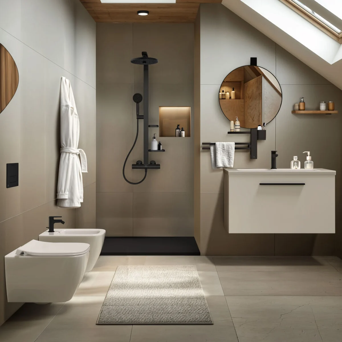 Ideal Standard Alu+ Duschsystem mit Ceratherm Brausethermostat, 2 Ablagen, 2-Funktions-Handbrause und 2-Funktions-Kopfbrause Bild 12