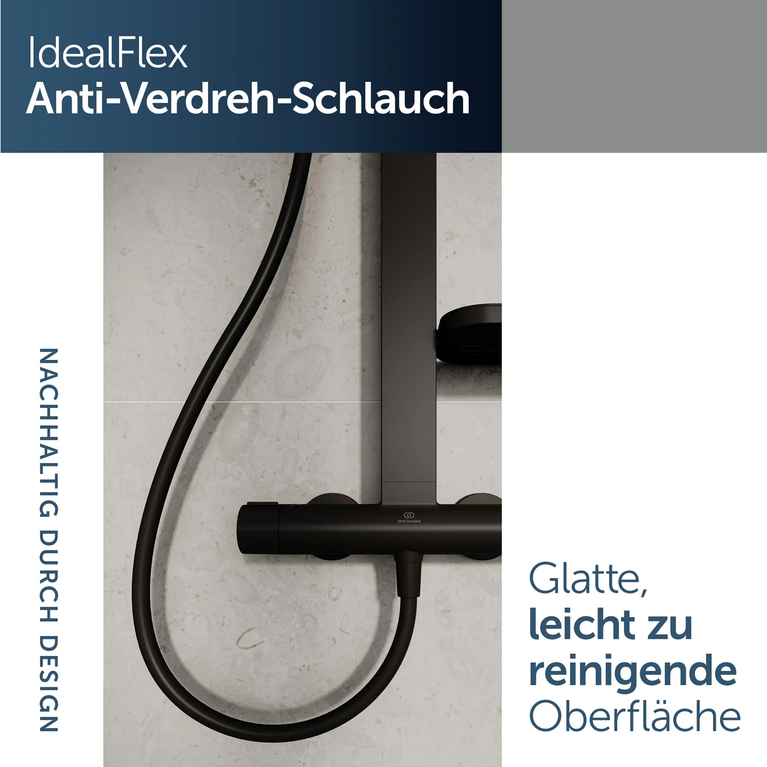 Ideal Standard Alu+ Duschsystem mit Ceratherm Brausethermostat, 2 Ablagen, 2-Funktions-Handbrause und 2-Funktions-Kopfbrause Bild 3