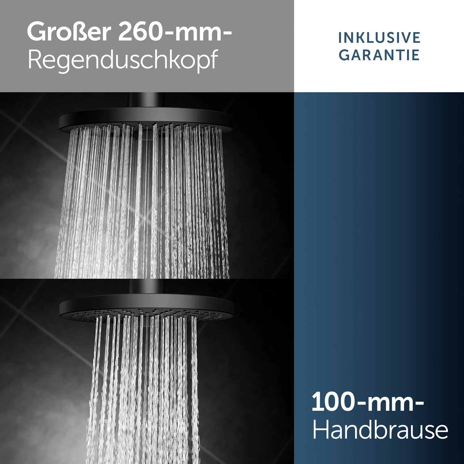 Ideal Standard Alu+ Duschsystem ohne Armatur, mit 2 Ablagen, 2-Funktions-Handbrause und 2-Funktions-Kopfbrause Bild 2