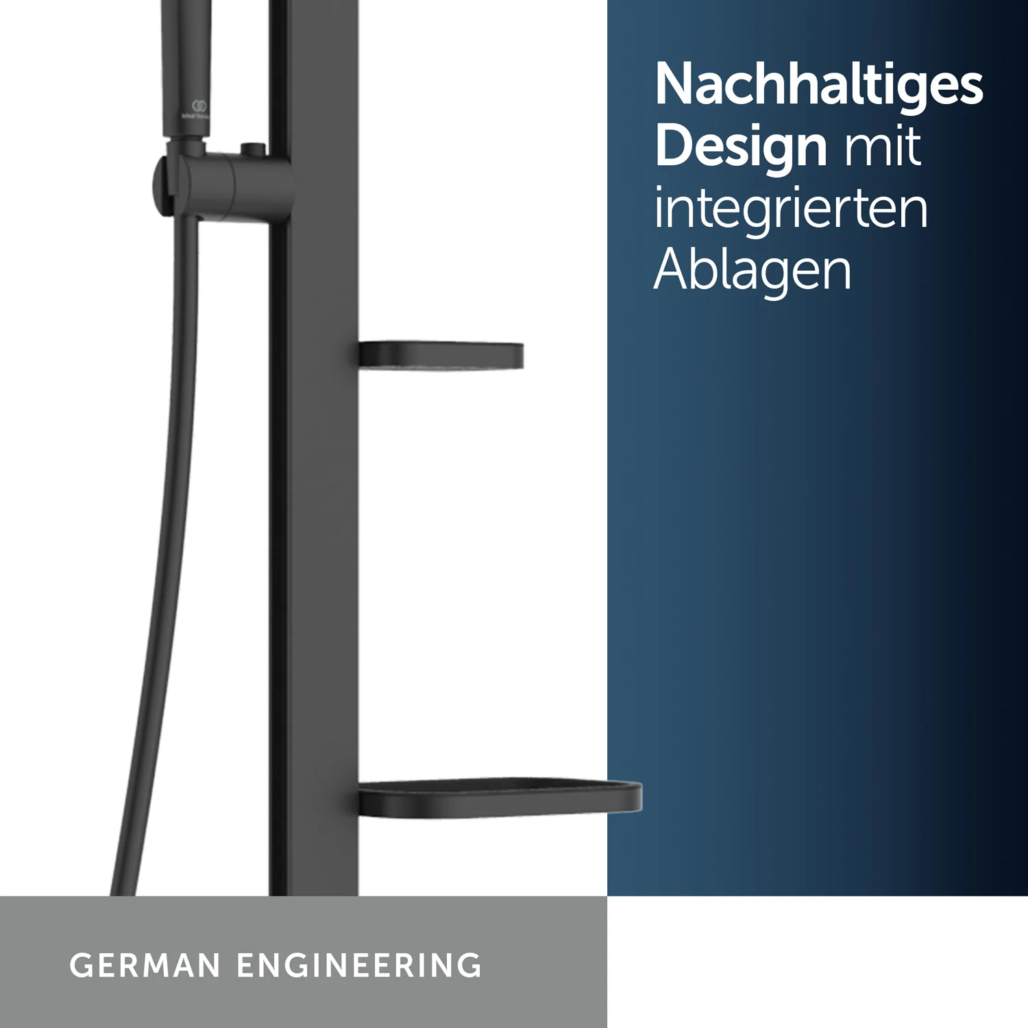 Ideal Standard Alu+ Duschsystem ohne Armatur, mit 2 Ablagen, 2-Funktions-Handbrause und 2-Funktions-Kopfbrause Bild 3