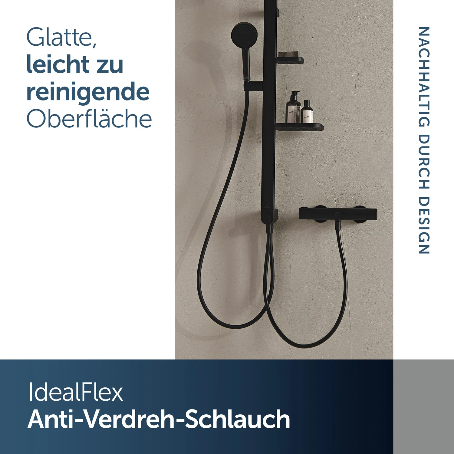 Ideal Standard Alu+ Duschsystem ohne Armatur, mit 2 Ablagen, 2-Funktions-Handbrause und 2-Funktions-Kopfbrause Bild 4