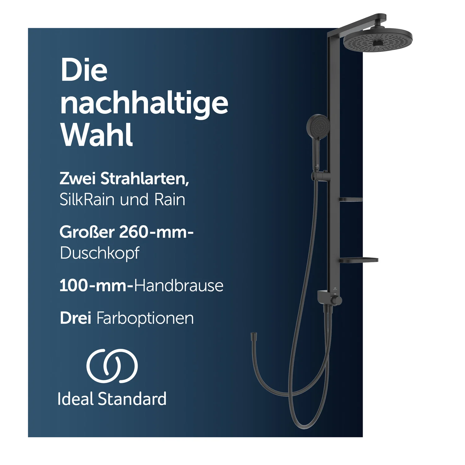 Ideal Standard Alu+ Duschsystem ohne Armatur, mit 2 Ablagen, 2-Funktions-Handbrause und 2-Funktions-Kopfbrause Bild 5
