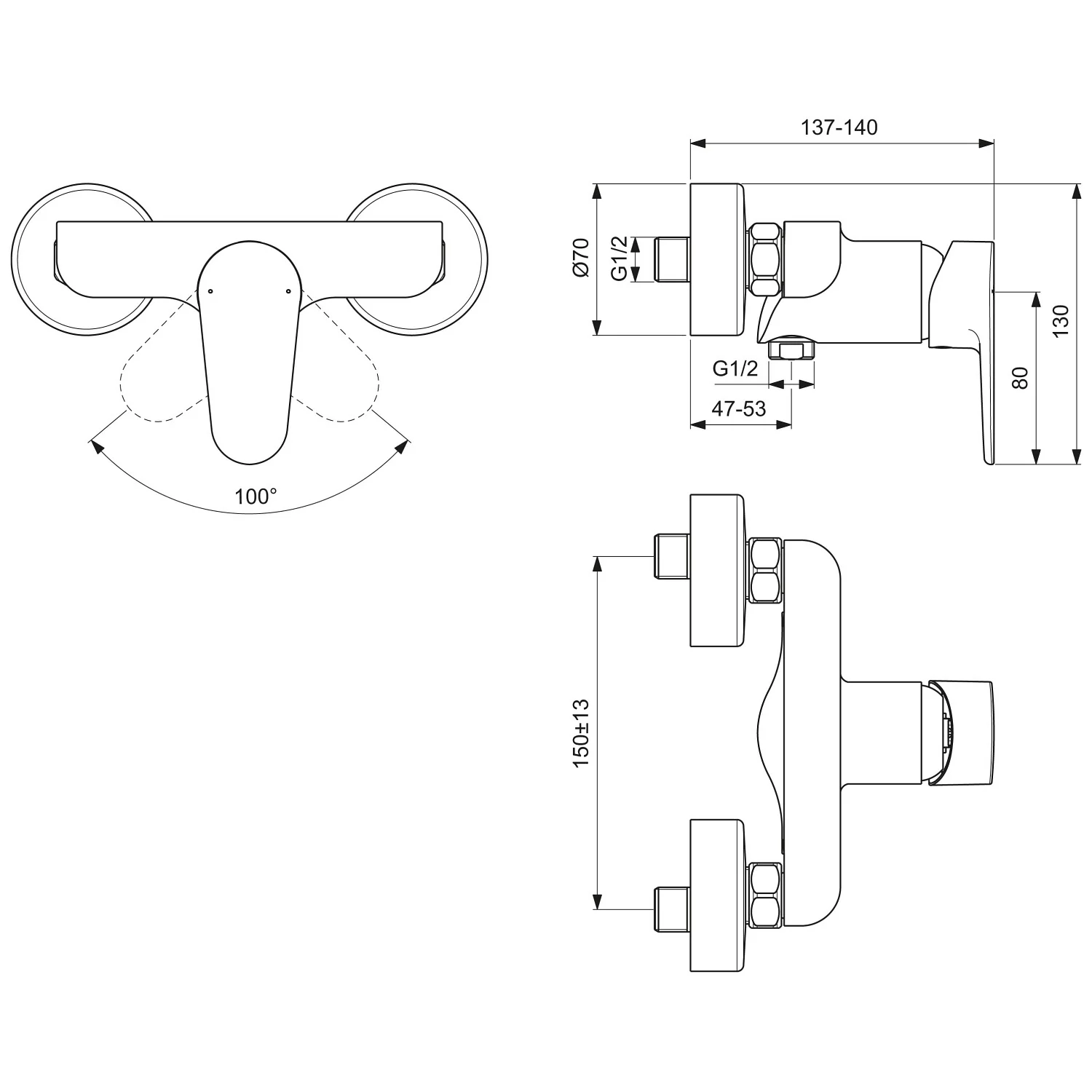 Rysunek techniczny baterii prysznicowej, Ideal Standard