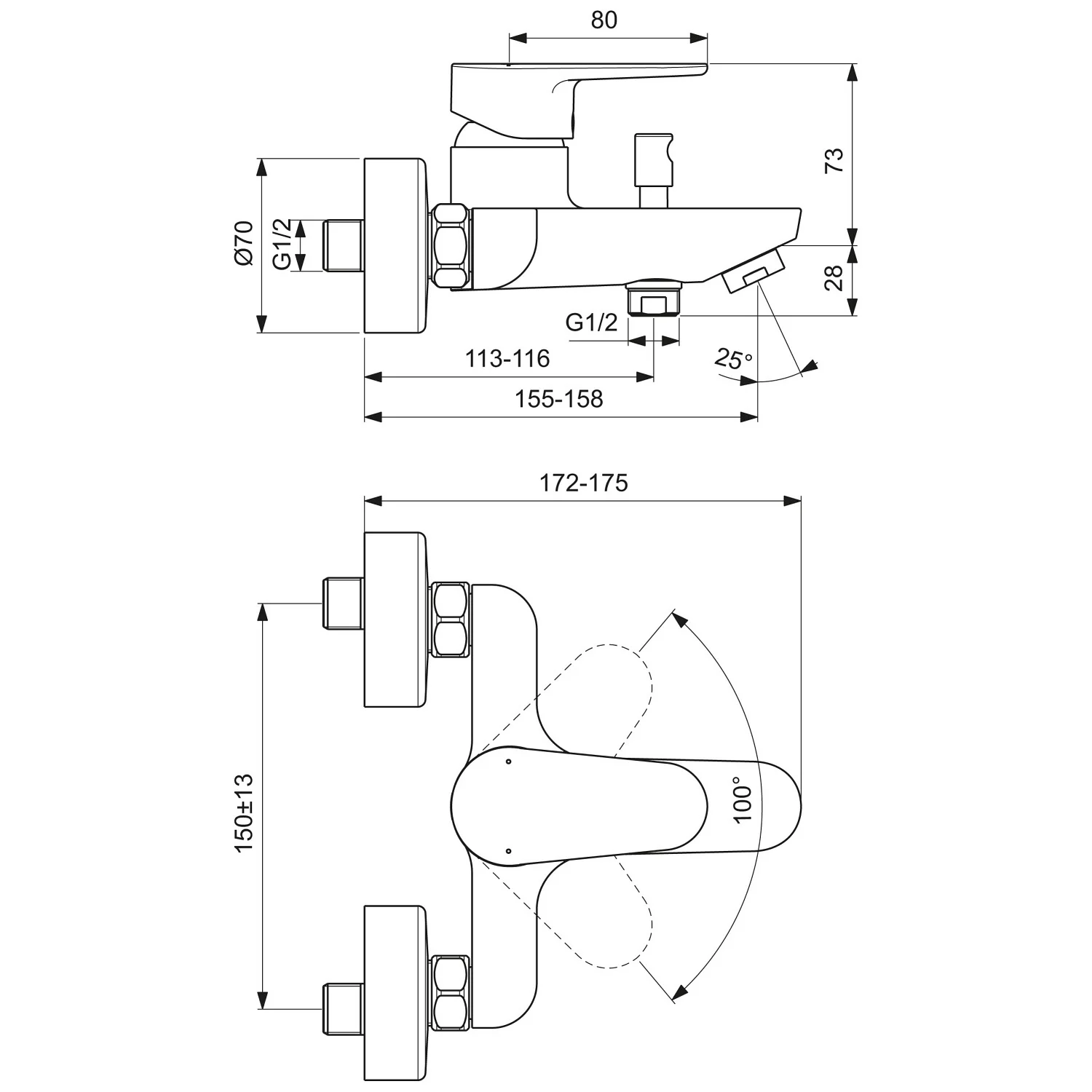 Rysunek techniczny baterii prysznicowej, Ideal Standard