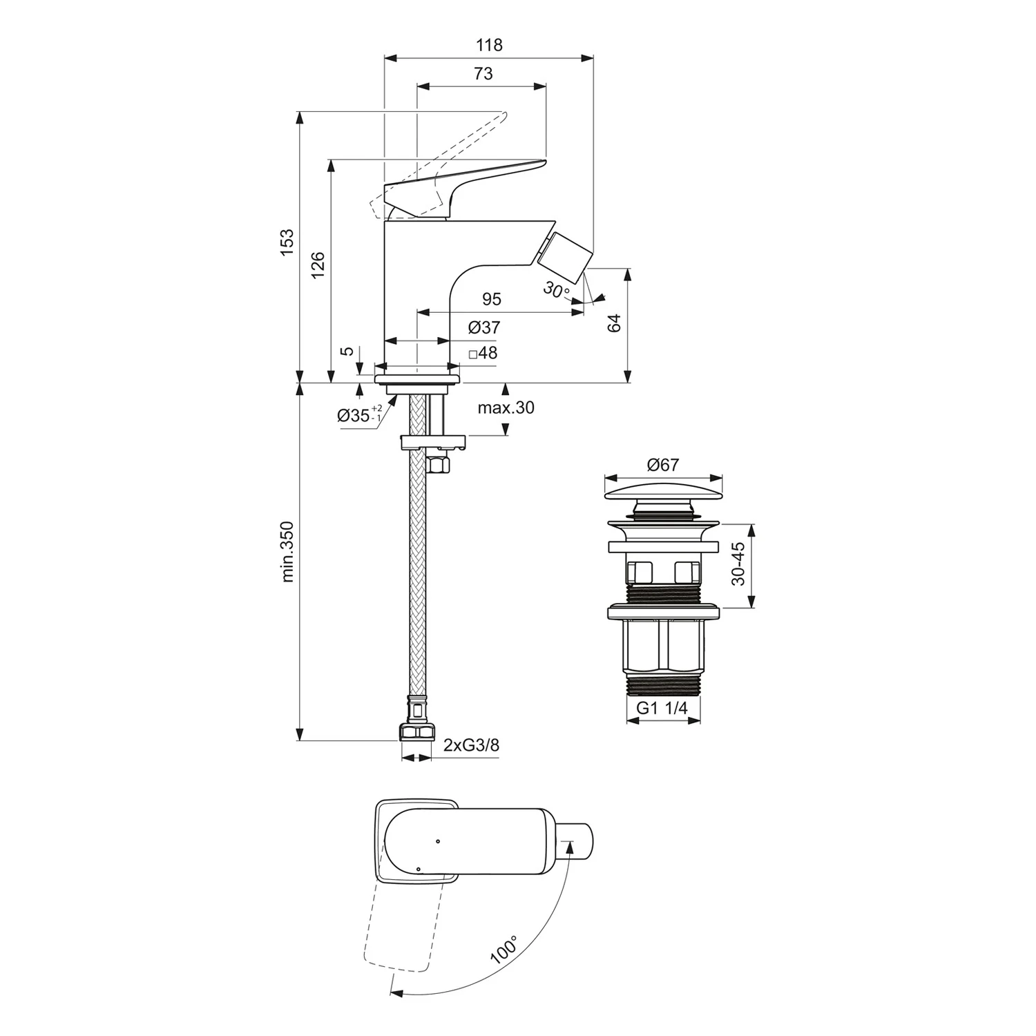 Ideal Standard Ceralife C  Bidetarmatur BlueStart Push-Open Ventil Bild 5