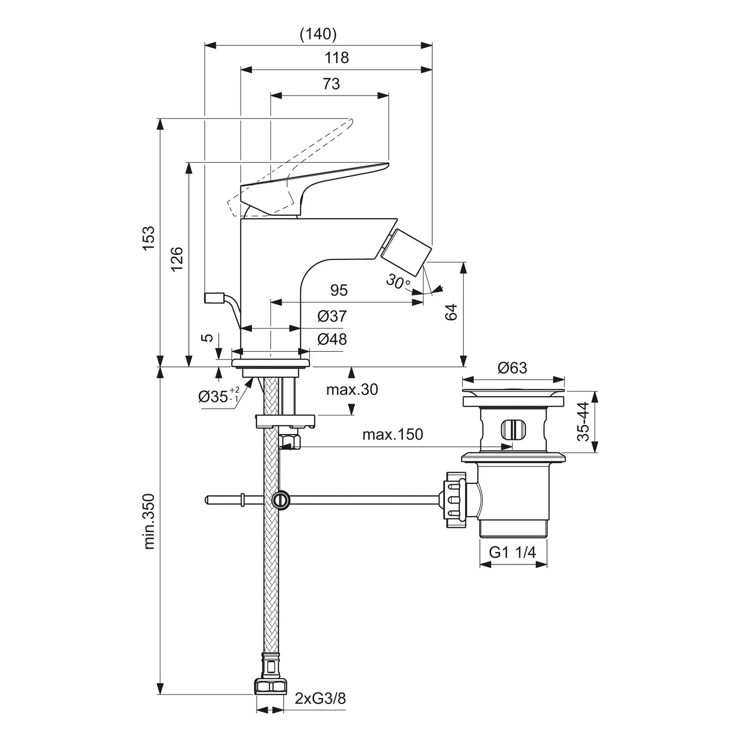 Ideal Standard Ceralife C  Bidetarmatur Zugstangen-Ablaufgarnitur Bild 5