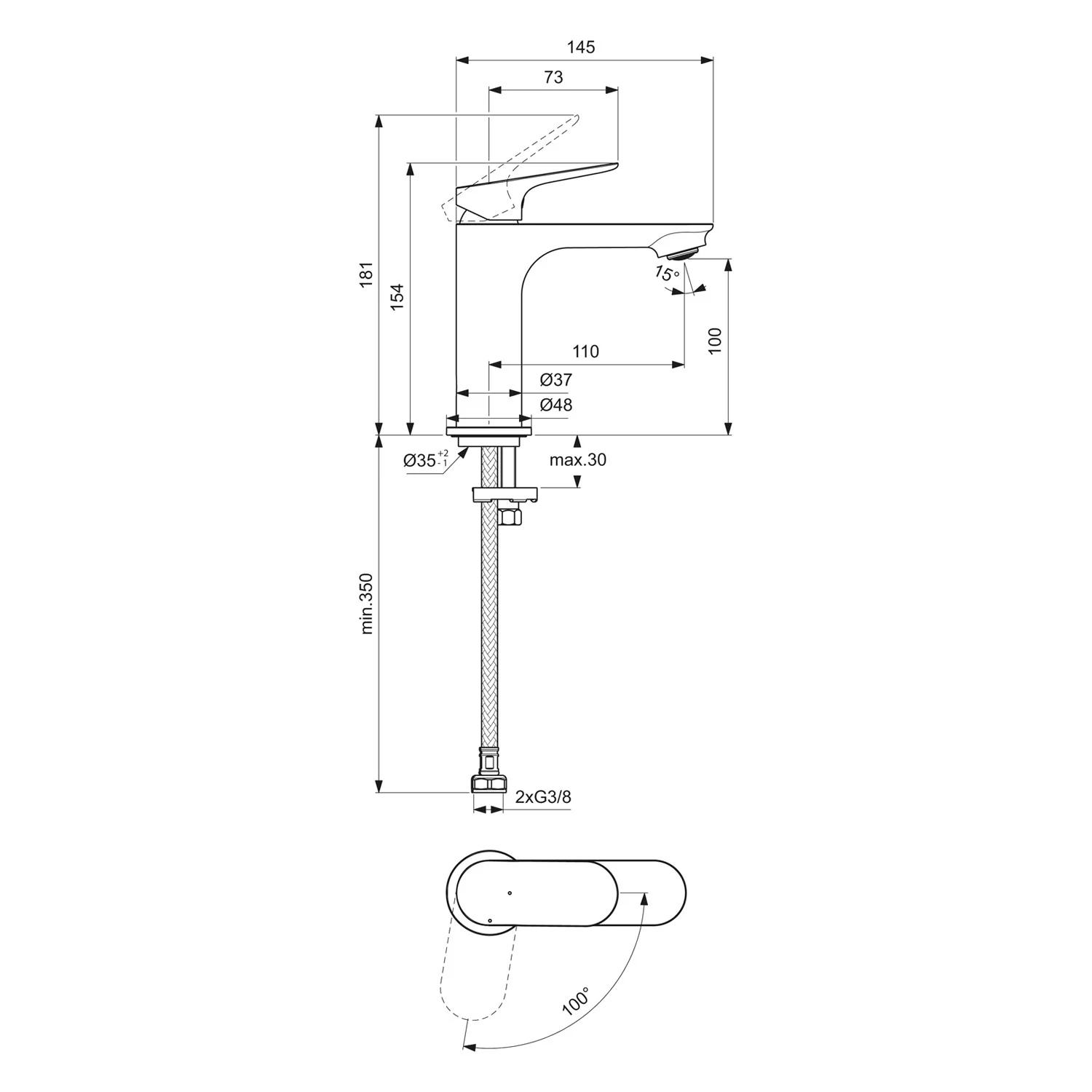 Ideal Standard Ceralife O  Waschtischarmatur H100 BlueStart ohne Ablaufgarnitur Bild 5