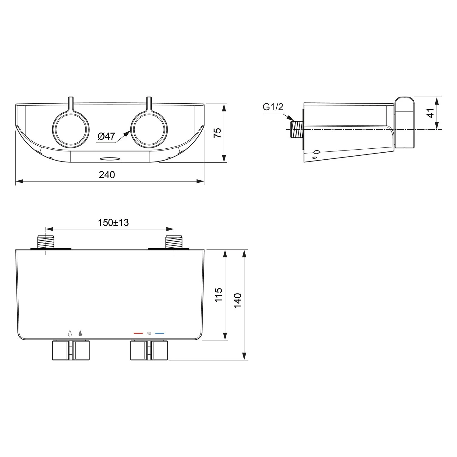 Rysunek techniczny termostatu, Ideal Standard