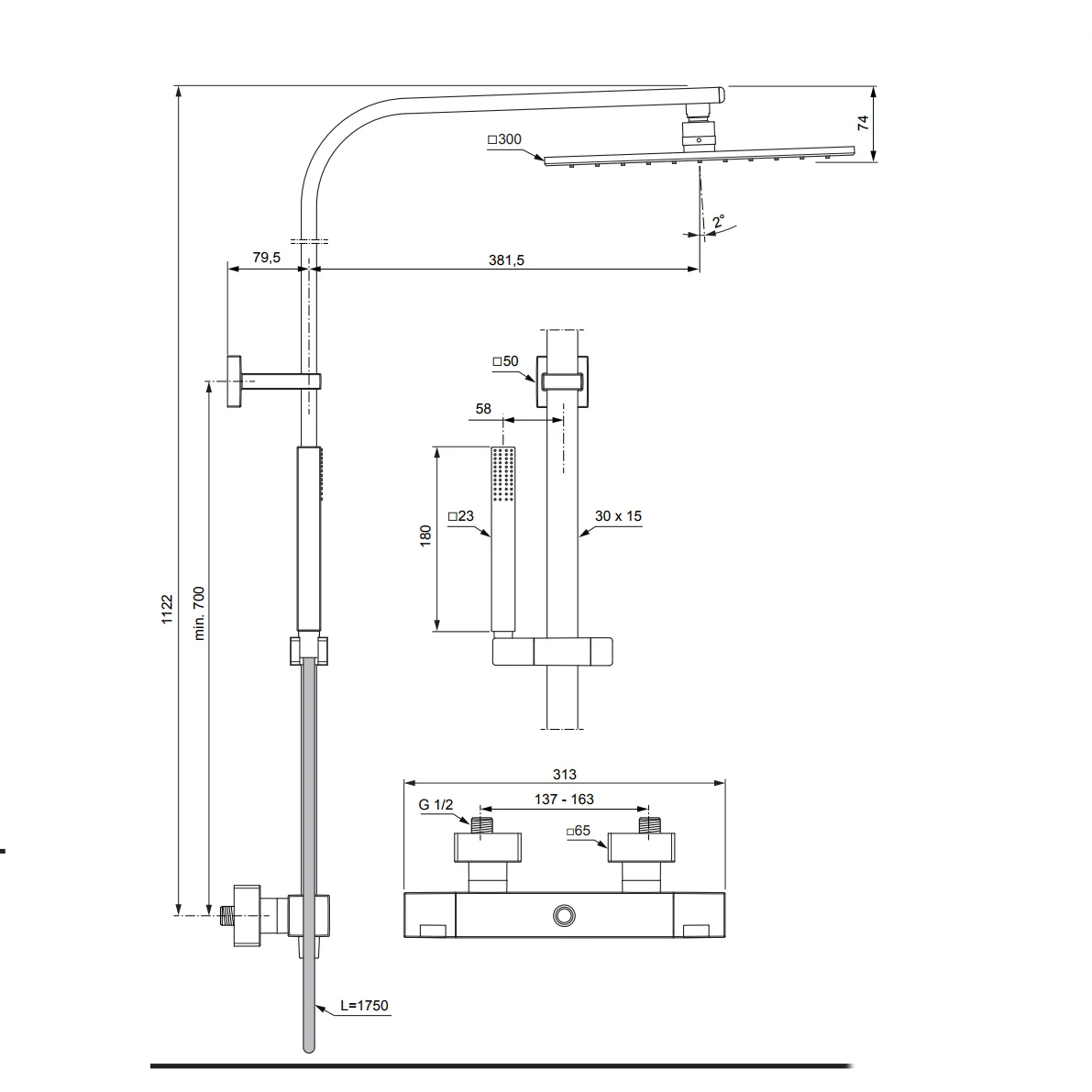Ideal Standard Ceratherm C100 Duschsystem Square mit Brausethermostat AP Bild 5