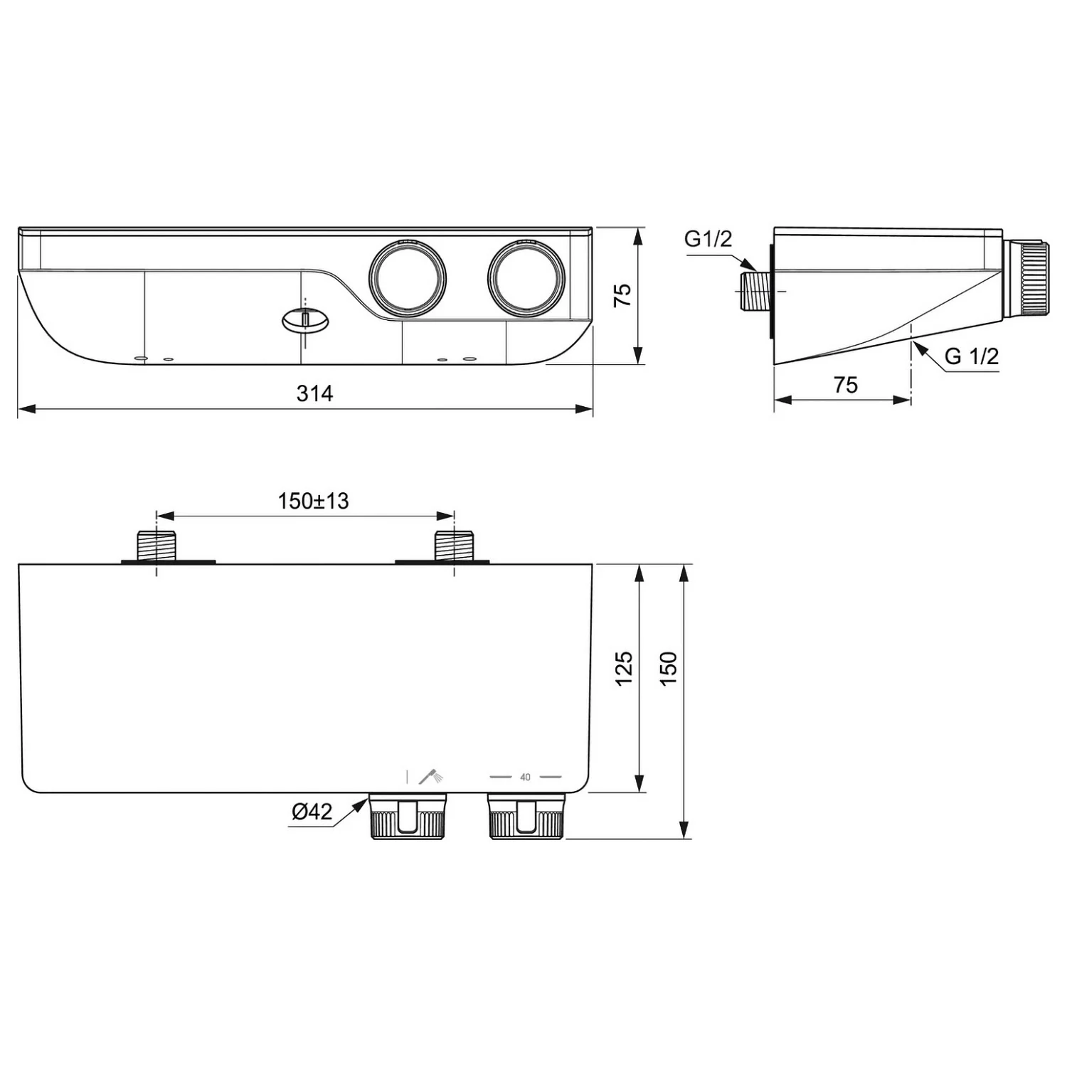 Rysunek techniczny zaworu prysznicowego, Ideal Standard