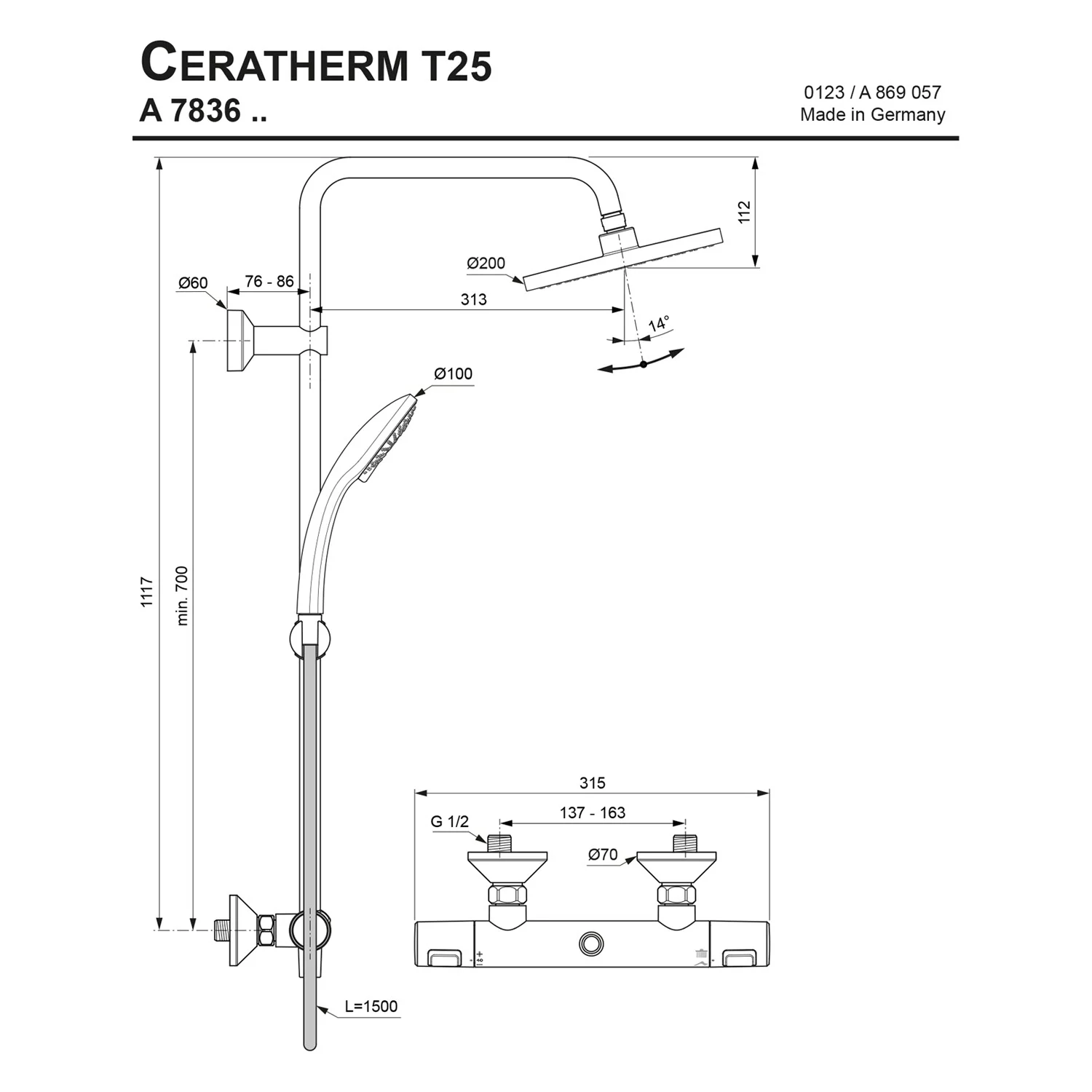 Ideal Standard CeraTherm T25 Duschsystem Aufputz Bild 5