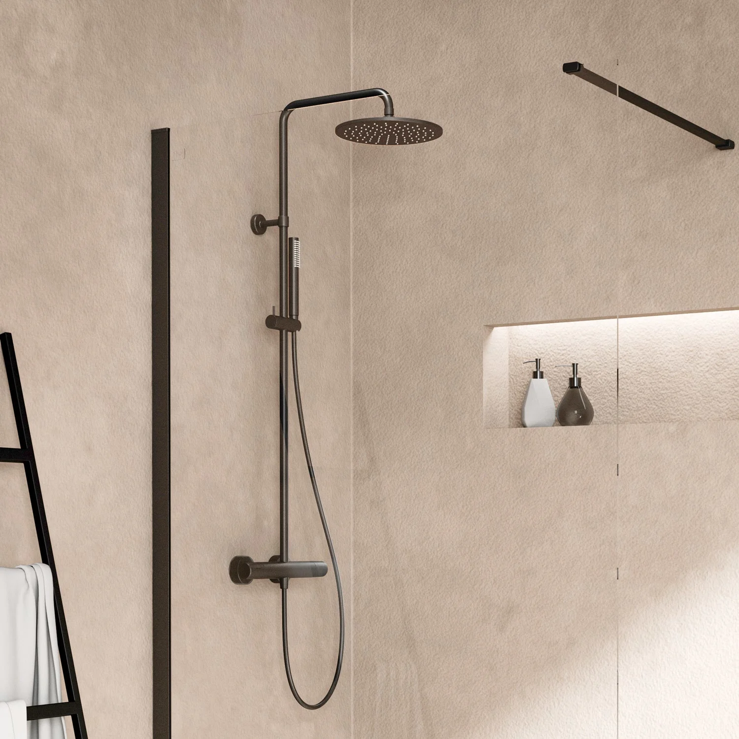 System prysznicowy Ideal Standard Ceratherm T25 M, okrągła deszczownica