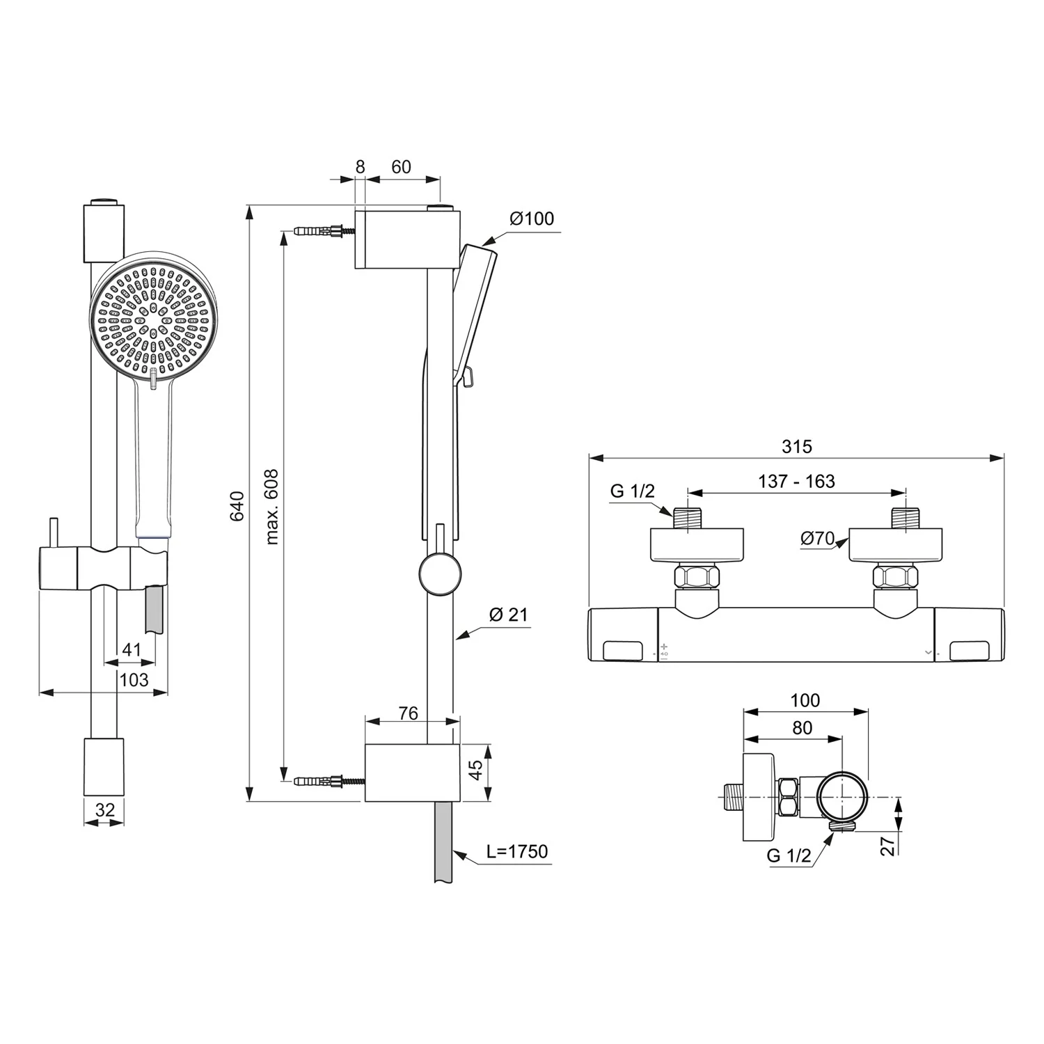 Ideal Standard Ceratherm T25 N Duscharmatur Paket, Handbrause rund, wassersparend Bild 4