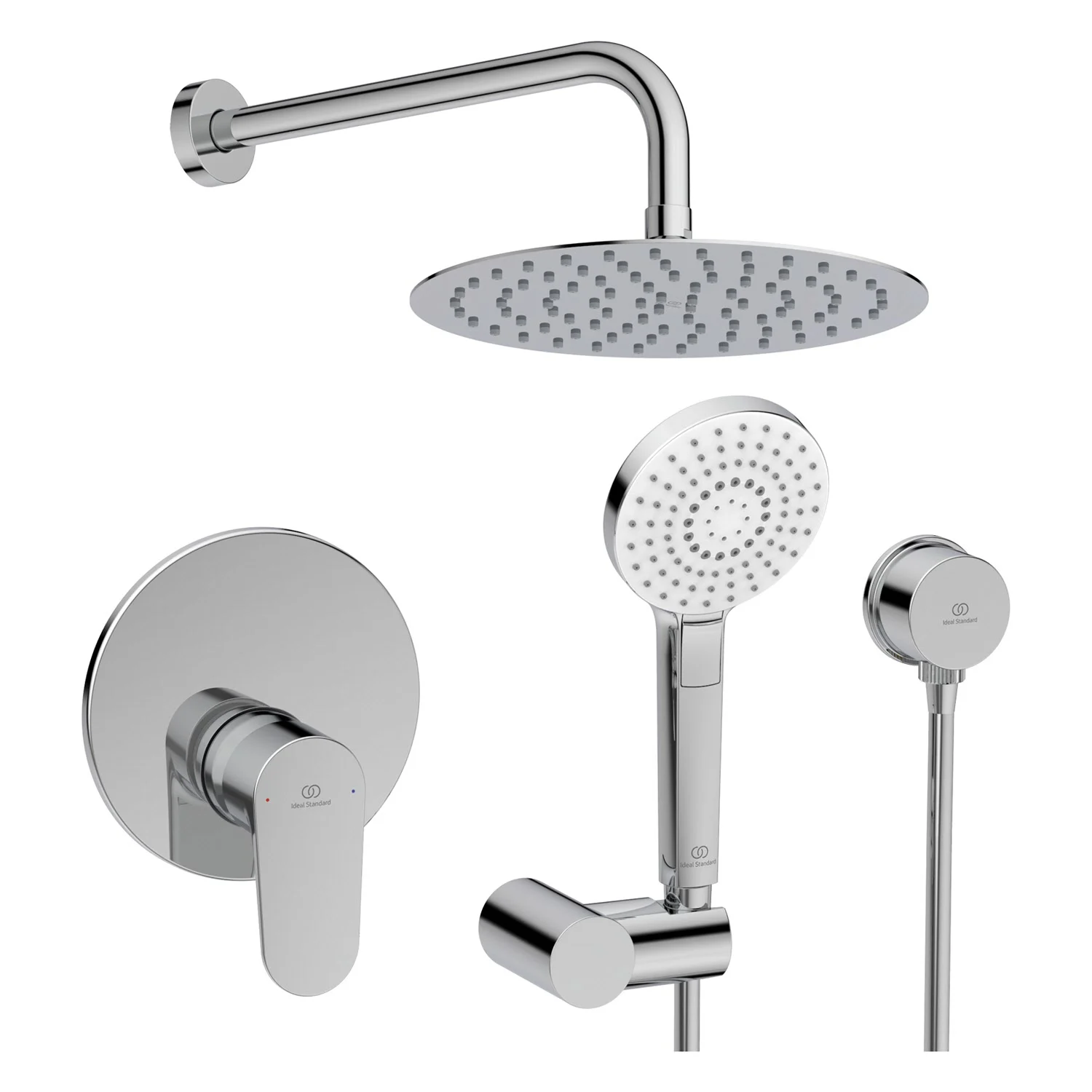 Zestaw armatury prysznicowej w chromie, widok z przodu, Ideal Standard