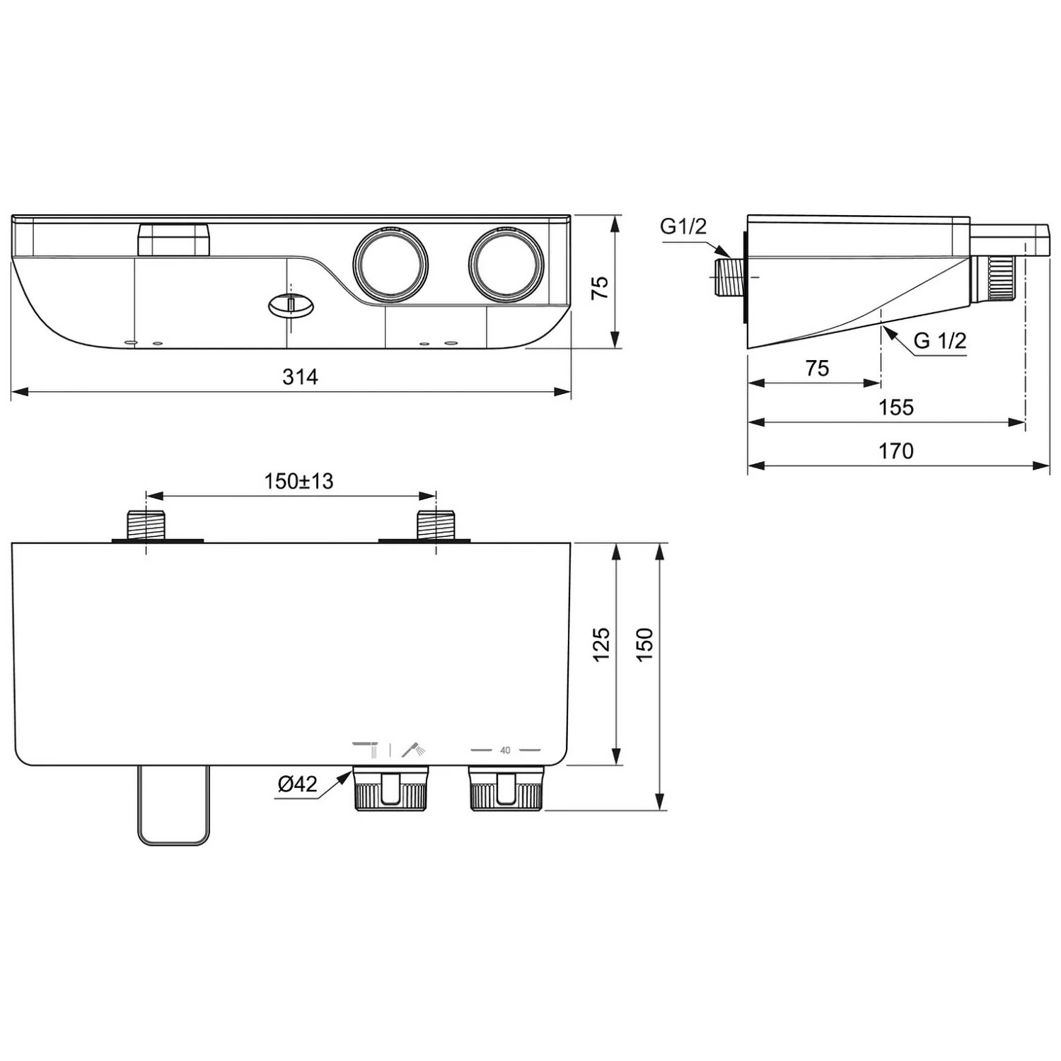 Rysunek techniczny zaworu do wanny, Ideal Standard