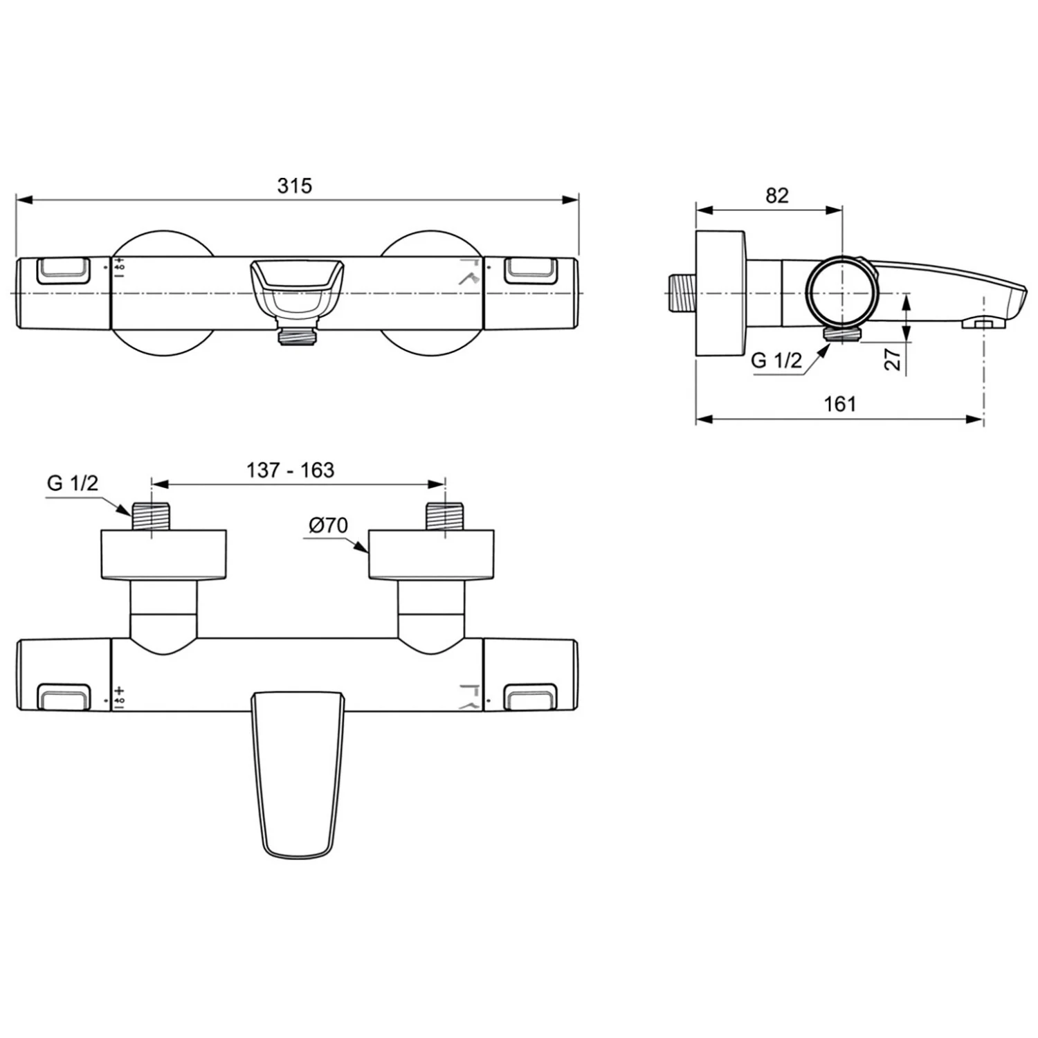 Rysunek techniczny armatury łazienkowej, Ideal Standard