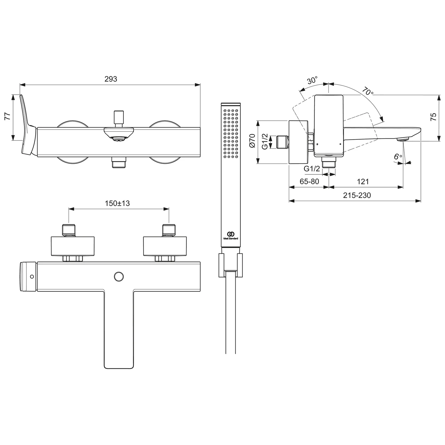 Rysunek techniczny baterii wannowej, Ideal Standard