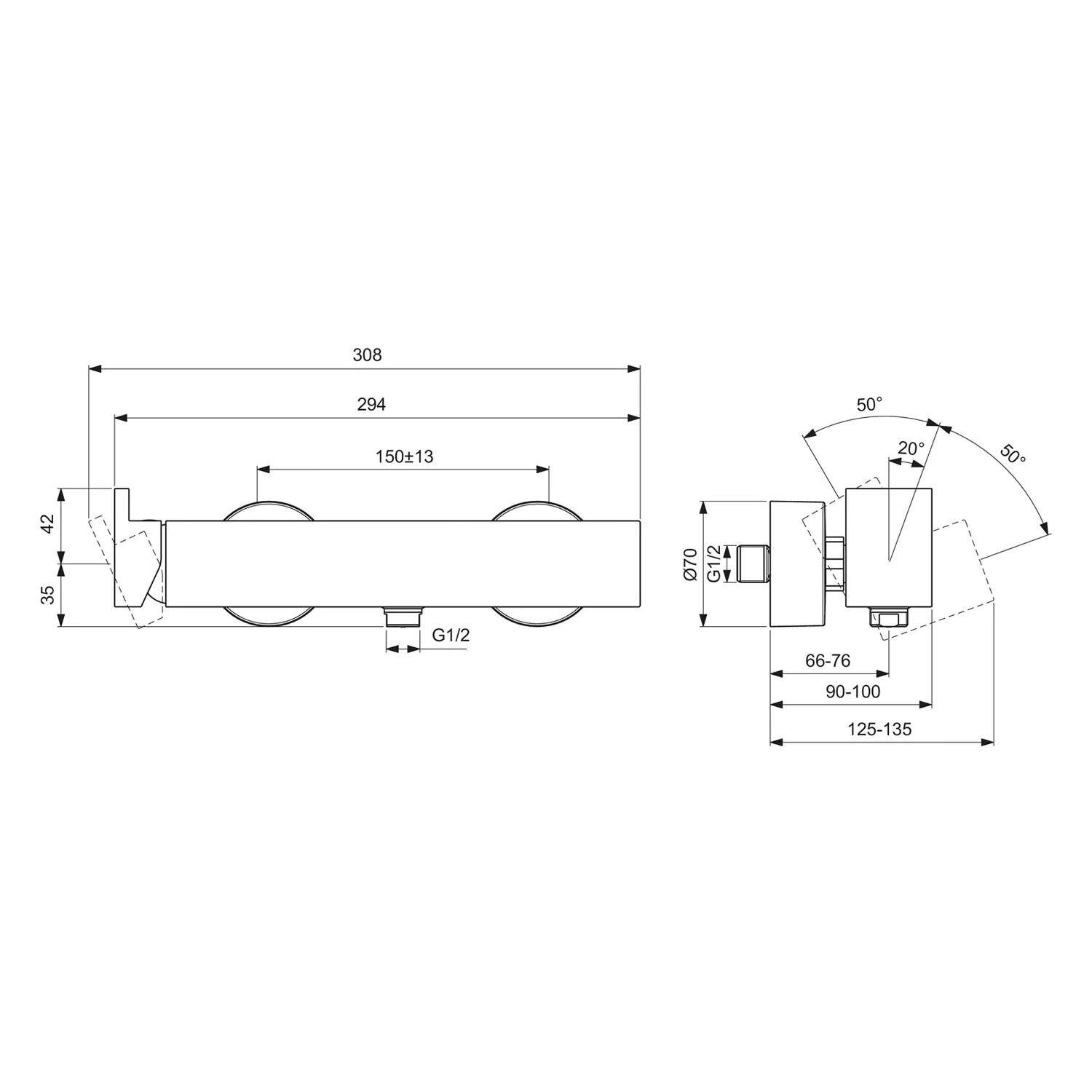 Rysunek techniczny baterii prysznicowej, Ideal Standard