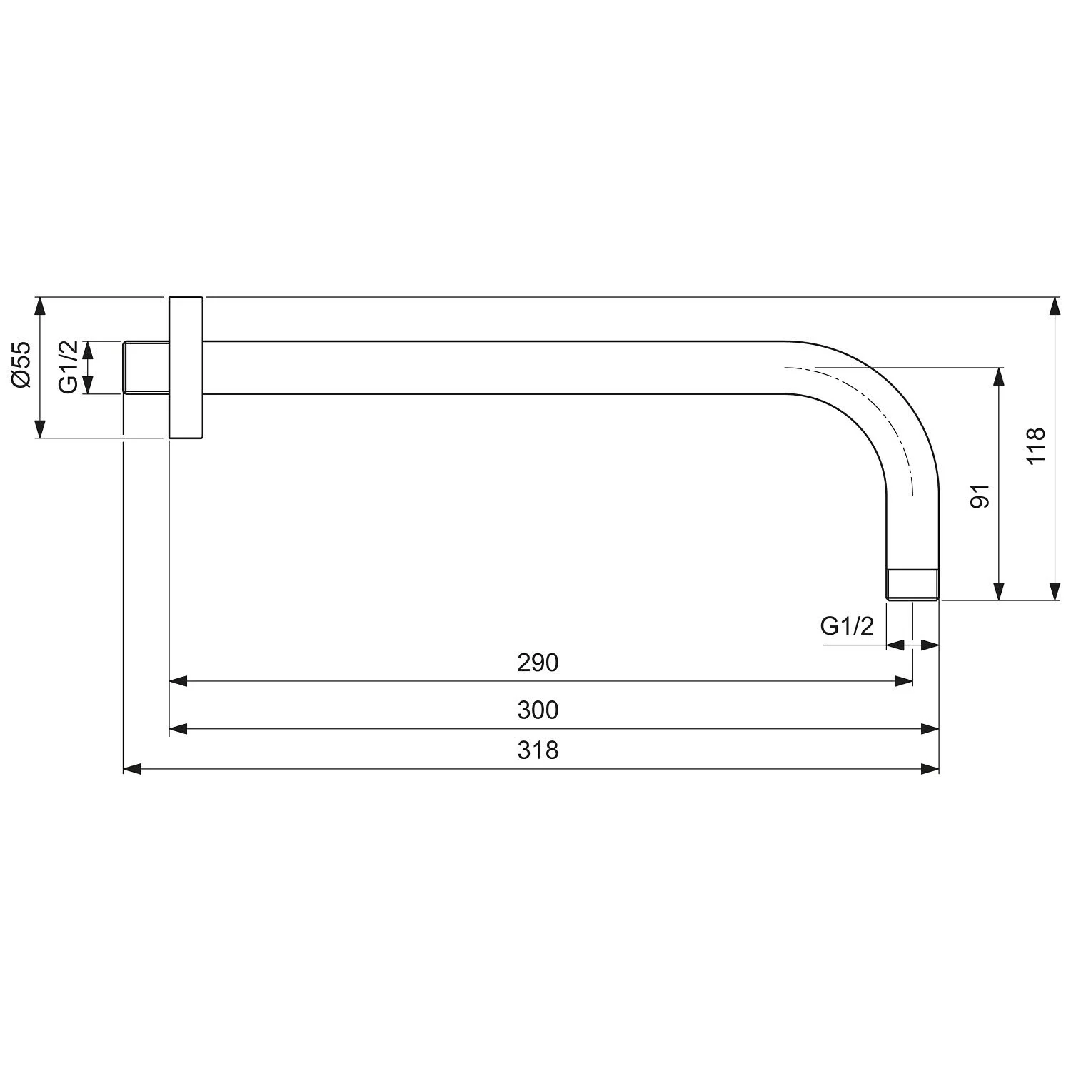 Rysunek techniczny ramienia prysznicowego, Ideal Standard