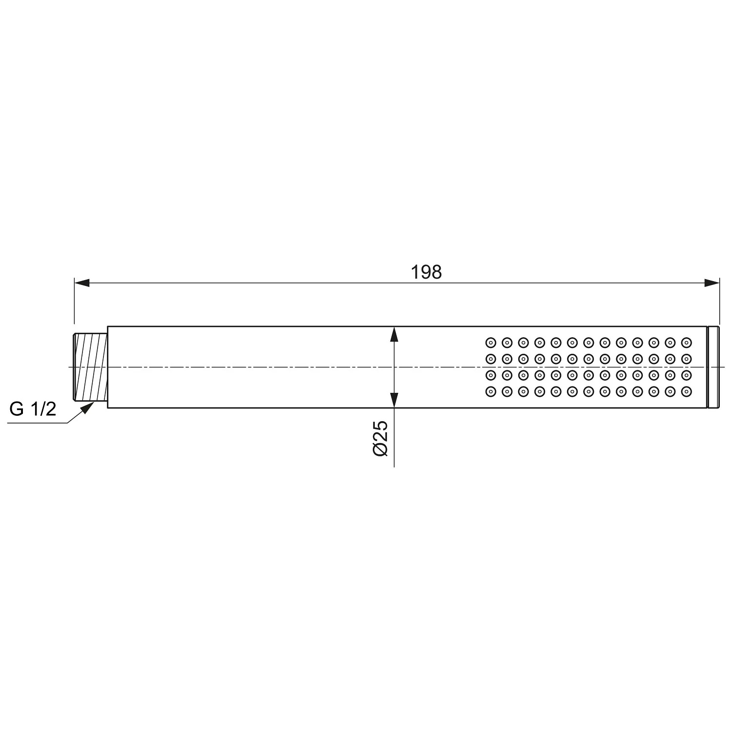 Rysunek techniczny słuchawki prysznicowej z wymiarami, Ideal Standard