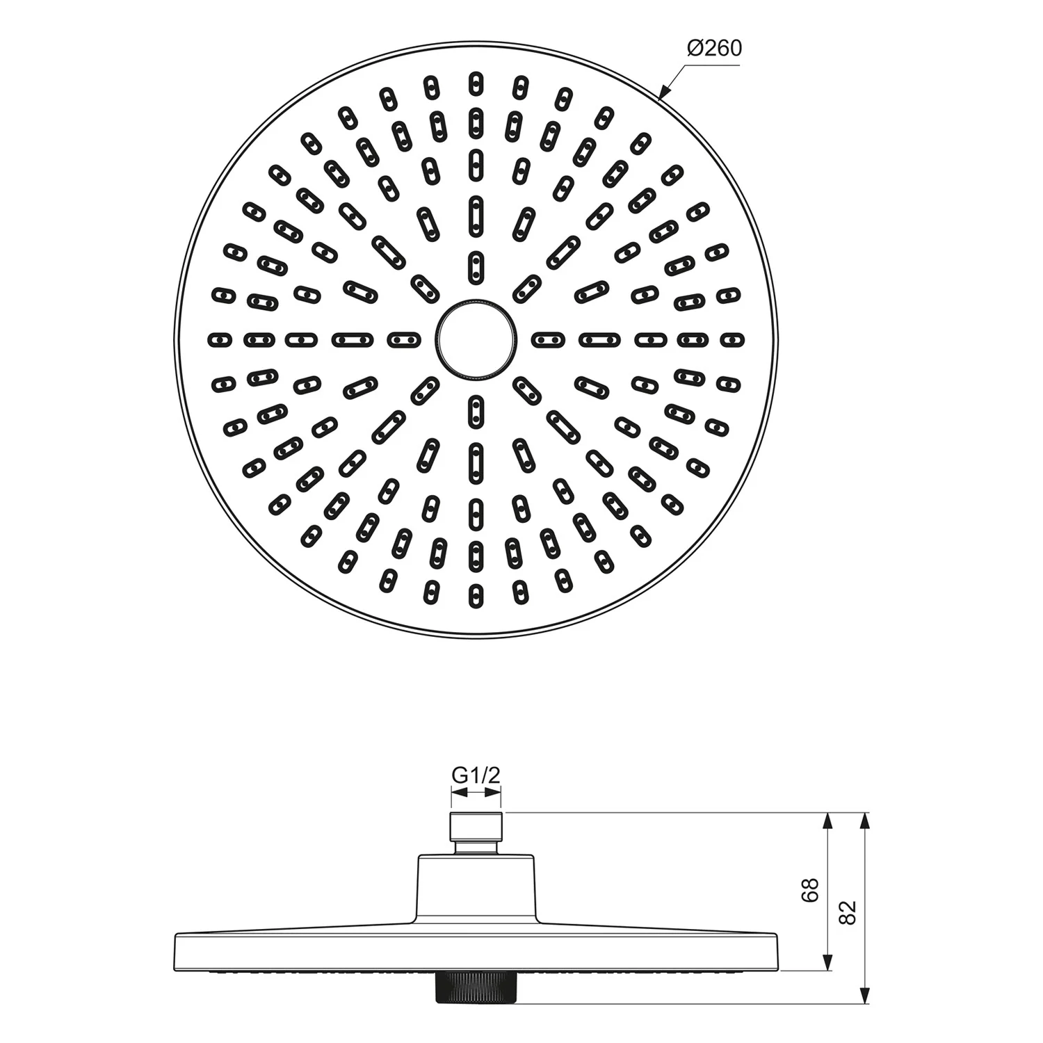 Rysunek techniczny głowicy prysznicowej z wymiarami, Ideal Standard