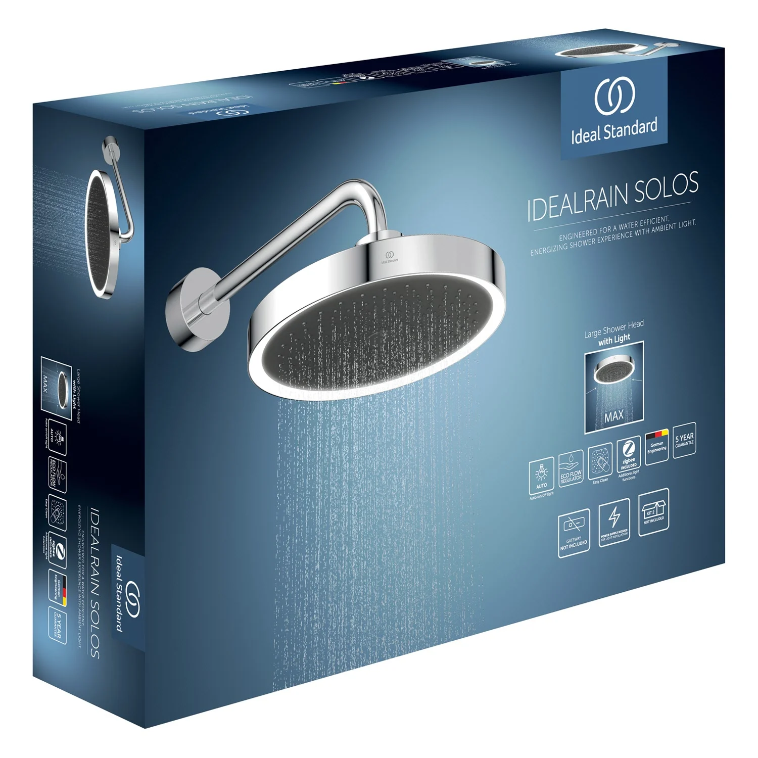 Ideal Standard Idealrain Solos Kopfbrause Ø 33 cm mit LED-Leuchtring und Brausearm für Wandmontage Bild 7
