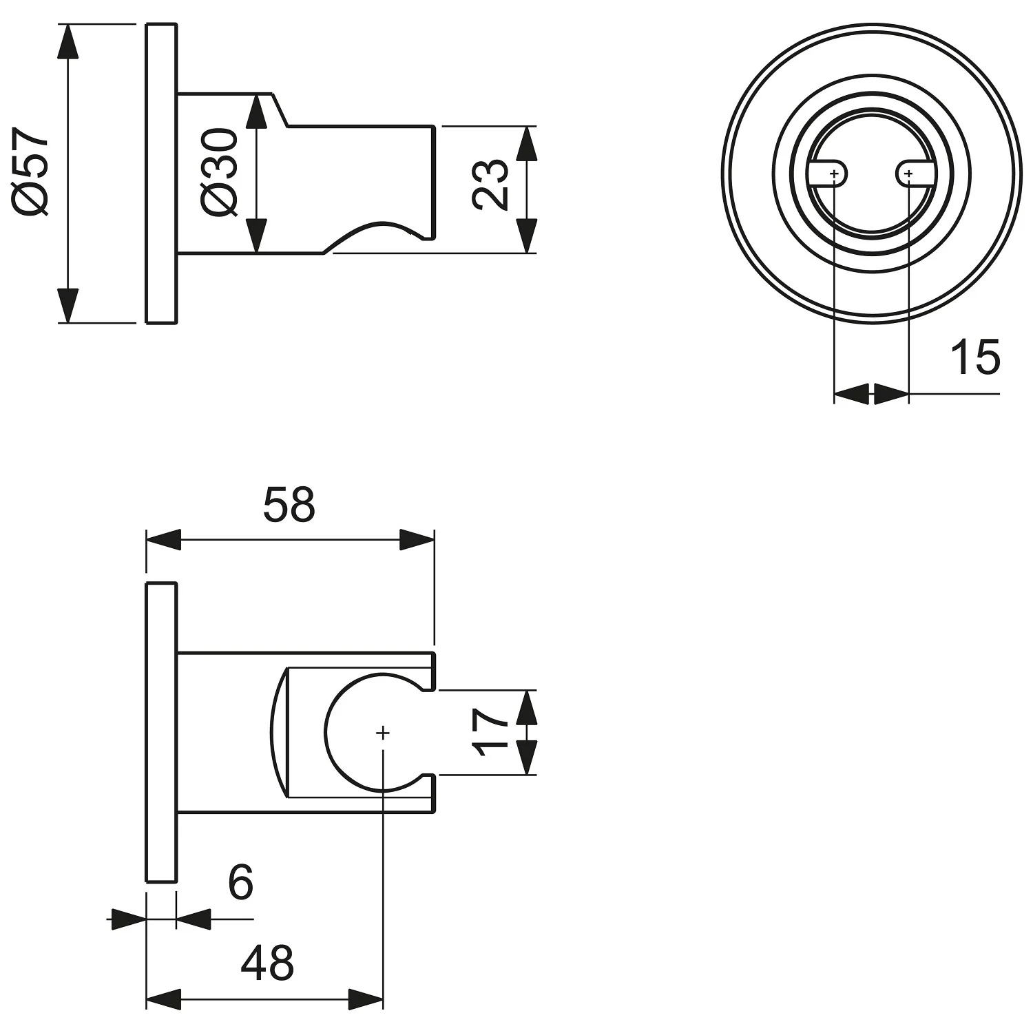 Rysunek techniczny uchwytu ściennego z wymiarami, Ideal Standard